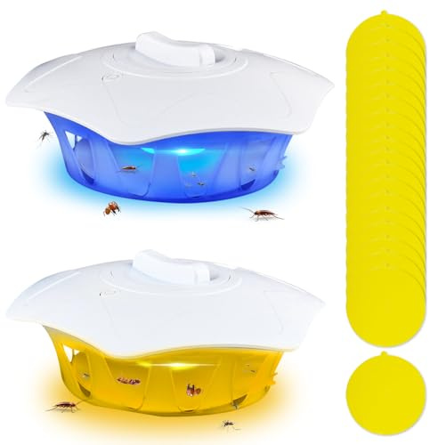 Mineup Flohfalle Für Wohnung, 2pcs Klebrige Flohfalle Mit 20 Klebepads, 4 Lichtmodi, Ungiftige Flohfanglampe, Kuppelflohfalle Für Wohnzimmer, Küche, Schlafzimmer, Wohnung