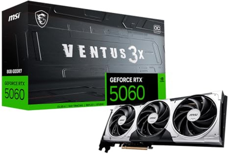 msi Gaming RTX 5060 8G Ventus 3X OC Tarjeta gráfica (8GB GDDR7,128 bits, Rendimiento Extremo: 2550 MHz, DisplayPort x3 2.1a, HDMI 2.1b, NVIDIA Blackwell Architecture)