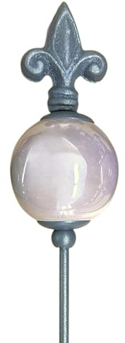 naninoa Metall Stecker französische Lilie. Gartenstecker mit Keramik-Kugel. Gartendeko Gartenverzierung. grau BEIGE 80 cm.