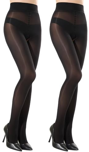 MANZI 2 Pairs Shiny Pantyhose for Women Open Crotch Shimmer Tights 20 Denier Black Small-Medium