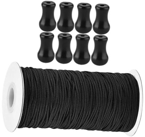 Mobestech Cuerda Persiana Enrollable Negra con Pomos De Madera para Recambios Persianas y Estores Rolo Accesorios Funcionales para Barras Cortinas Taladrar