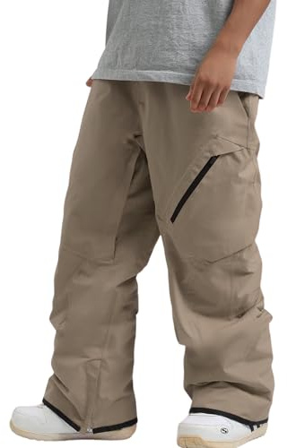 GSOU SNOW Mens Womens Ski Trousers Snowboard Trousers Snow Pants, Unisex Baggy Waterproof Windproof Breathable Warm Khaki