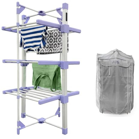 Spring & Spruce Speedi-Dry Tower Compact Heated Clothes Airer with 3 Tiers - Adjustable Temperature - Fast & Effective - Energy Efficient - Large Capacity - Lightweight & Portable