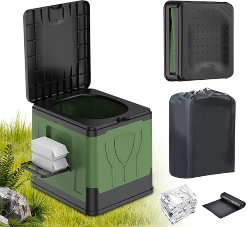 OTraki Inodoro Portátil para Camping, WC Portatil Camping con Coagulante Baño Seco con Portapañuelos Capacidad de Carga hasta 150kg para Furgonetas, Exterior, Tiendas De Campaña