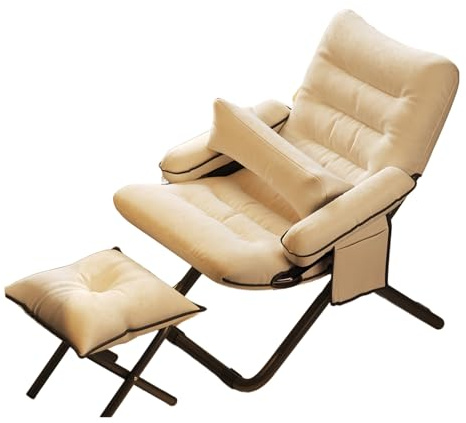 Ergonomisk vilstol med fotstöd justerbar 3-position loungestol hopfällbar avkopplingsstol med ländryggsstödkudde och förvaringsväska (beige)