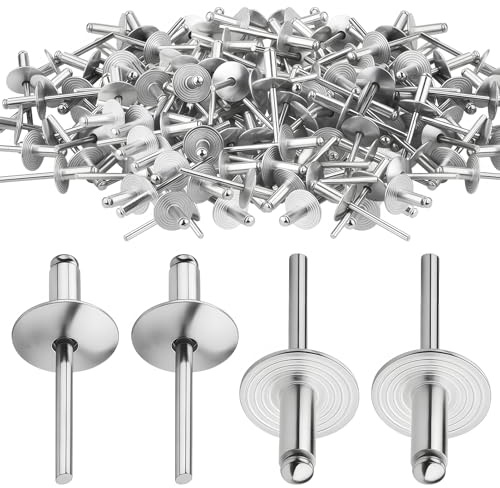 120 Stück Aluminium Blindnieten mit Großem Flansch, 4,8x12 mm Kuppelkopf Popnieten Silber Blindnieten 4,8 mm Alu Nieten für Metall Holz Kunststoff Möbel Auto Marine Mechanische Ausrüstung