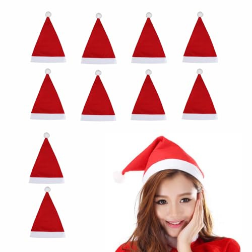 CBMZHF Weihnachtsmützen, 10 Stück, klassische rot-weiße Partyhüte, 38 cm, Erwachsenengröße (festliches Kostümzubehör, Einheitsgröße)