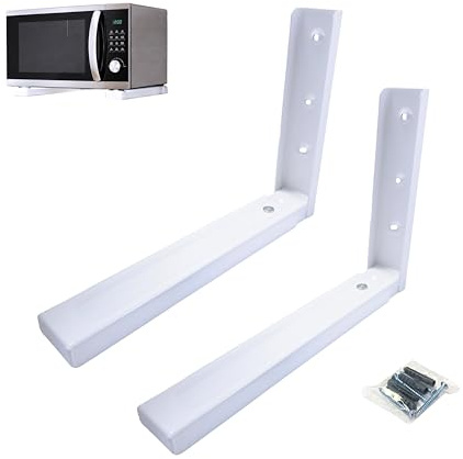 M.PASCUAL - Juego 2 Soportes Microondas Pared Blanco Extensibles 300–370 mm – Acero, Plegables, 35 kg – Soporte Universal Horno Microondas con Tornillos y Tacos