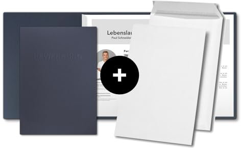 10 Stück 3-teilige Bewerbungsmappen favorit Königsblau mit 2 Klemmschienen - inkl. 10 Versandtaschen - sehr stabiler 350 g/m² Naturkarton mit Relief-Prägung BEWERBUNG - STRATAG Mappenmanufaktur