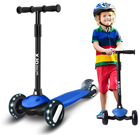 XJD Kinderroller Kinderscooter für 2-8 Jahre Kinder Scooter 3 LED Rädern Kickboard Sperrbare Richtung Kinder Roller Verstellbare Lenkerhöhe Leicht Belastbarkeit bis 50 kg (Blau)