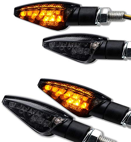 Germany Motorsports Motorrad LED Mini Blinker Toledo schwarz smoke getönt E-Geprüft vorn (11) und hinten (12) (2 Paar)