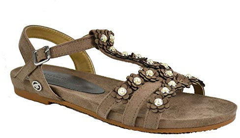 TOM TAILOR Damen Sandalen Riemchen Schuh Sandaletten Taupe Schuhgröße 36
