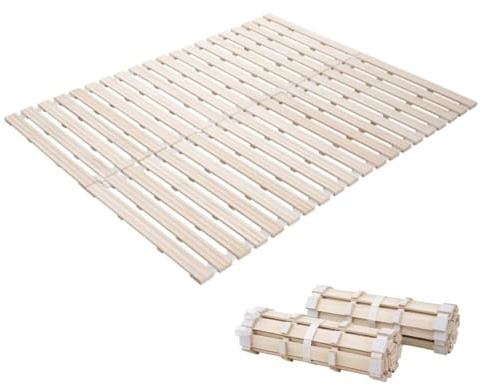 EMOOR Letto a Doghe Arrotolabile in Legno FRANCO-ROLL 160 x 200 cm per Materasso Futon Giapponese (Naturale), Paulownia Non-Verniciato Letto da Pavimento Tatami Minimalista