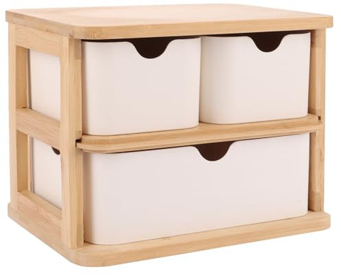 FWEEK Boîte de rangement en bois avec tiroirs - Organiseur de bureau - Organiseur de maquillage en bois avec 3 tiroirs - Pour bureau, maison, école