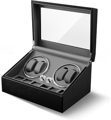 Olvy Remontoir pour 4 Montres Automatique, Boîte de Remontoir de Montre, Watch Winder, Moteur Extrêmement Silencieux, Coussin de Montre Flexible