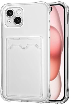 SDTEK for iPhone 15 Case Shock Absorbing Gel Clear Cover with Card Holder Anti Drop Protection