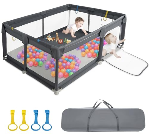 OUUTMEE Laufstall Großer Babyzaun, super geräumiger Laufstall, waschbarer weicher Laufstall, Laufstall mit rutschfester Basis, 150x180cm Grauschwarz