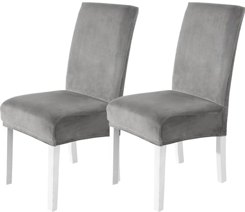 CYCMACO Stuhlhussen Samt 2er Set, Stretch Stuhlüberzieher, Stuhlbezug Schwingstuhl, Hussen Für Stühle Hochlehner, Stuhlbezüge Kratzfest, Universal Chair Cover Waschbarer, Hellgrau