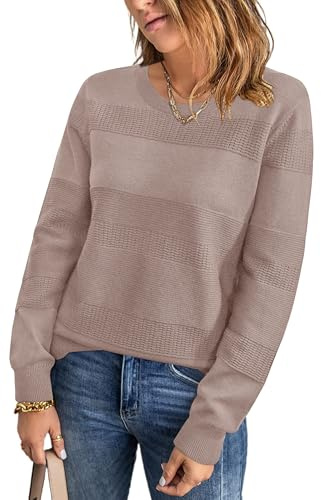 Arach&Cloz Pulls Femme en Automne 2025 Tops Casual Tricotés Col Rond au Crochet à Manches Longues Muscade