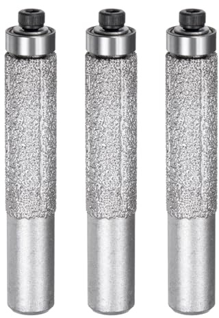 sourcing map 3 Pcs Diamond Profile Straight Router Bit 13.3mm Dia 1/2 Shank 46 Grit Wet Dry Use Brazed Cylinder Profile Wheel with Bearing for Marble Quartz Stone Tile Edge Cutting