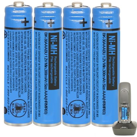HIECTPRO BK-30AAABU NI-MH AAA Rechargeable Battery 1.2V 300mah 4Pack NiMH AAA Batteries for Panasonic Cordless Phones, Remote Controls, Electronics