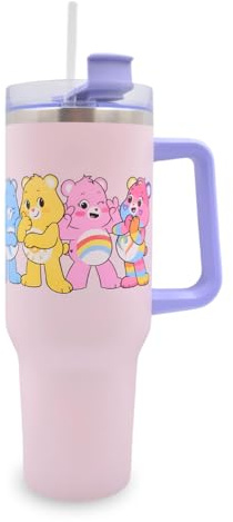 HOX Care Bears - Friendship 40oz (1200ml) Insulated Tumbler Stainless Steel Cup with Straw and Handle for Water, Iced Tea, Coffee or Smoothie, Pink