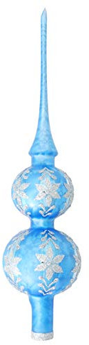 Krebs Glas Lauscha - Weihnachtsdekoration/Christbaumschmuck aus Glas - Christbaumspitze - Farbe: Blau Eislack - Größe: ca. 30 cm