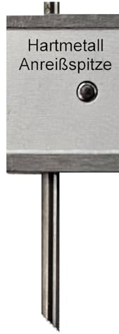 WRS Präz.-Anreißmessschieber mit Rolle und Feststellschraube, INOX, mit auswechselbarer Hartmetall-Spitze, mattverchromt, gelaserte Skala, im Etui, Größe: HM Ersatz-Spitze