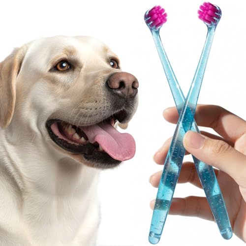 UZENEY Dog Toothbrush for Medium and Large Dogs&Cats, 2pcs, Ultra Soft Bristle, Long-Lasting Handle, Pet Tooth Brush and Dental Care Kit, Super Thin Bristle Gentle on Gum for Sensitive Pets, Blue