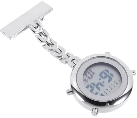 TOYANDONA Reloj Digital Portátil para Enfermeras con Pantalla Electrónica Multifuncional Colgante Metálico Color Plata para Mujeres y Niñas