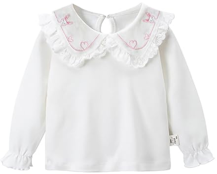 Tröja flicka lång chic höst nederdel skjorta kvinnlig baby vår bomull Lapel kläder baby flickor docka krage t-shirt vit blus kappa flicka lång, Skrikrosa, 12-18 mois