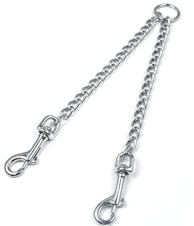 DWE Doppelleine aus Metall, 2-Wege-Kupplung, kein Verheddern, doppelte Hundeleine, für Zwillinge und große mittelgroße und kleine Hunde (XS-2,5 mm x 40 cm)