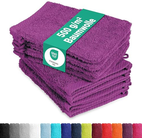 10er Pack Waschhandschuhe, Waschlappen Größe 15x21 cm in Lila 100% Baumwolle