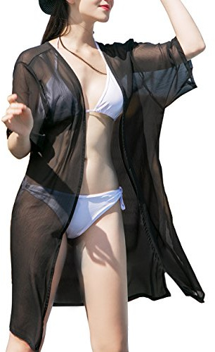 sy soul young Sommer Chiffon Solide Pareos für Damen Sehen Durch Bikini(One Size,Schwarz)