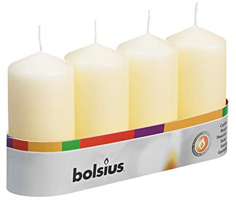 Bolsius Pillar Candles - Ivory - Pack of 4 - Long Burning Time of 20 Hours - Household - Interior Decoration - Non Drip - Unscented - Easy to Relight - Paraffin Wax - 100 x 50 mm
