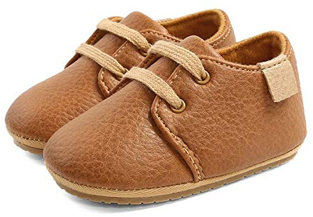 LACOFIA Baby Boys Lace-up Oxford Sneakers Infant Anti-Slip First Walking Shoes Brown 3-6 Months