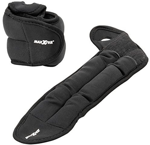 MAXXIVA® Handmanschetten Gewichtsmanschetten Set Schwarz 2 x 1,0kg mit Klettverschluss Eisensandfüllung Laufgewichte Krafttraining Fitness Workout