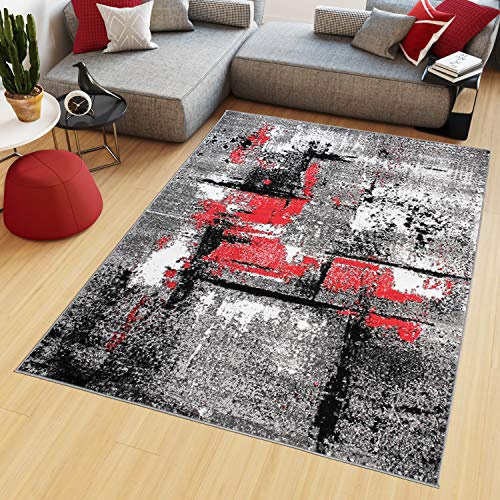 TAPISO Maya Teppich Kurzflor Modern Grau Creme Rot Streifen Design Meliert Wohnzimmer Schlafzimmer ÖKOTEX 160 x 230 cm