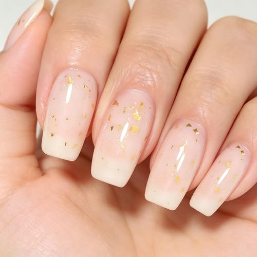 YTD Likomey Milchig Weiß mit Blattgol UV Gellack Nagellack Gel,15ml Transluzent Jelly Soak Off Nagelgel Maniküre Hautfarbe Herbst Winter Weihnachtstag Gel Nail Polish,LS10