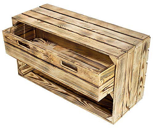 Großes Vintage Holzregal mit Fächern, Holzkiste neu (Breite Kiste mit Schublade)