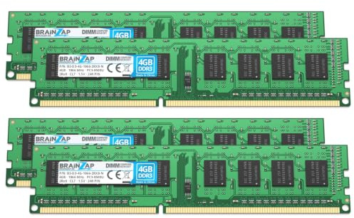 BRAINZAP Memoria RAM DDR3 de 16 GB (4 x 4 GB), DIMM PC3-8500U, 2Rx8, 1066 MHz, 1,5 V, CL7