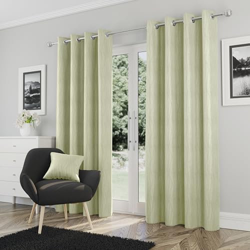 Enhanced Living Goodwood Eyelet Green Curtains for Bedroom with Subtle Wave Pattern - 66x72 inch (168x183 cm) - Noise Reducing Thermal Curtains for Bedroom - 2 x Curtain Panels