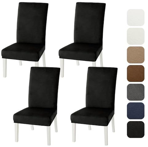 MIULEE Stuhlhussen 4er Set Stuhlhusse Samt Stretch Elastischer Stuhlbezug Abnehmbarer Waschbarer Stuhlhussen Schwingstühle für Küche Wohnzimmer Bankett Familie Restaurant Hotel Party，Schwarz