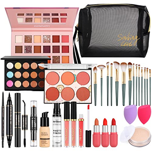 LYMYBETY Makeup Set, Cosmetic Make Up Starter Kit With Storage Bag Portable Travel Make Up Palette Eyeshadow Foundation Lip Gloss for Teenage & Adults (Style B), 1.0 count