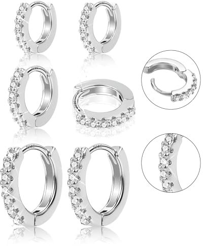 ALEXCRAFT 3 Paar Creolen Gold Set, 14 Karat Vergoldet Hypoallergen Ohrringe Silber 925, Kleine Huggies für Schlafen Knorpel, Damen und Herren