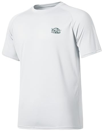 WILLIT Rashguard UV T-shirt för män, kortärmade ärmar, solskjorta, simtröja, UPF 50 funktionell skjorta, snabbtorkande, lätt, andas, utomhus, surfing, fiske, Vit, XL