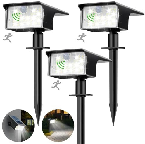 nipify Solarlampen für Außen mit Bewegungsmelder 3 Stück, 3 Modi Solarstrahler Garten, IP65 Solar Gartenleuchten Solarleuchten Aussen Weg Hof Kaltweiß