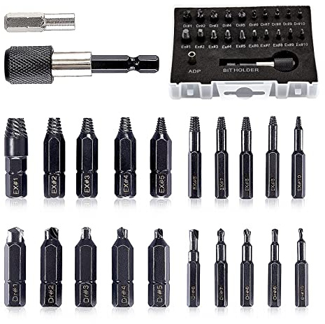 ColumPRO 22-teiliges Schraubenausdreher Set für beschädigte Schrauben, HSS 6542 Stahl 68 HRC Härte,für beschädigte Schrauben 2-12mm,mit magnetischem Verlängerungs-Bithalter und Stecknuss-Adapter