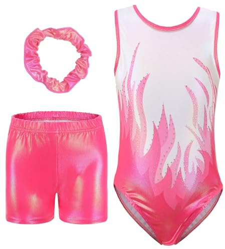 SEAUR Kinder Mädchen Turnanzug Turnshorts Haarband Set Ärmellos Gymnastikanzug Turnen Trikot Shorts Gymnastik Tanzen Kleidung 5-6 Jahre