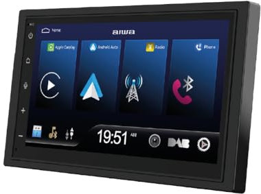 Aiwa ICD-820DAB Radio de Coche 2 DIN Compatible con Carplay y AndroidAuto, 7 Pulgadas HD Pantalla Táctil Reproductor MP5 Soporte Mirror Link/Manos Libres/Radio FM/USB/AUX IN con Micrófono Externo.